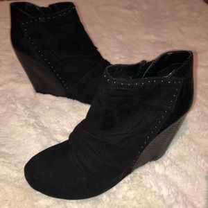 Black suede/ leather wedges